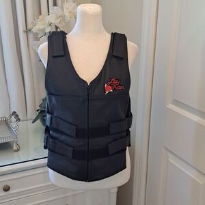 ECR East Coast Retail Womens Black‎ Leather Moto Vest Adjustable Straps Logos OS